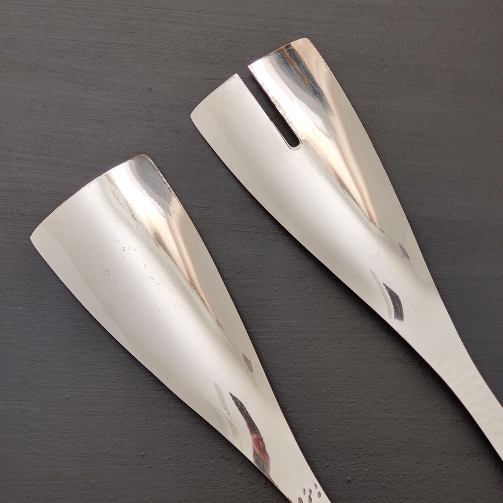 Hammered Polished Stainless Steel Salad Serving Tongs